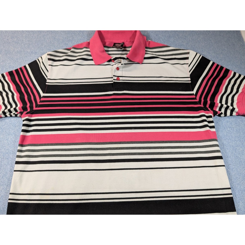 BLAC LACQUER Mens 3XL Polo Shirt Pink Black White Striped Short Sleeve Pique Top